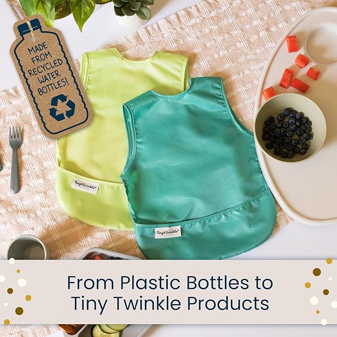 Tiny Twinkle Mess Proof Baby Bibs | 2 Pack Waterproof Toddler Bib for Eating | Baby Apron for Feeding, Machine Washable, Perfect Shower Gift (Rose Burgundy, 6–24M)