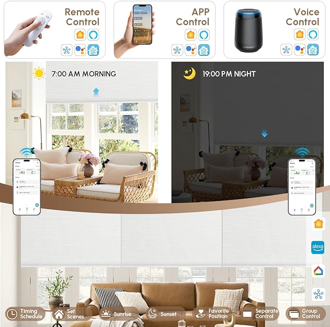 Kincmo No Drill Motorized Blinds with Remote, 100% Blackout Roller Shades for Windows, Custom Electric Blinds Compatible with Alexa, Apple Homekit, Google Home (100% Blackout Dreamy White)