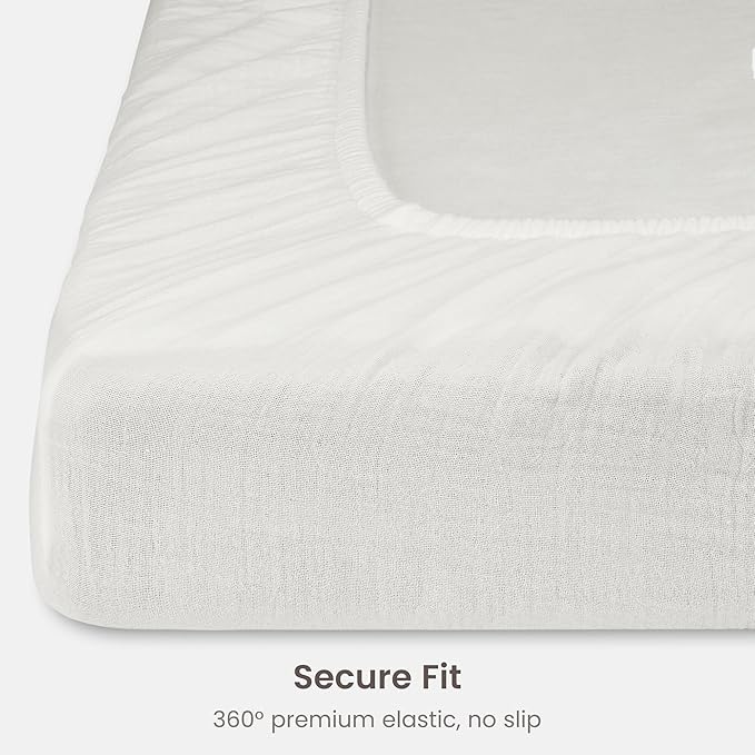 Bioweaves Organic Cotton Muslin Mini Crib Sheet, GOTS Certified Fitted Mini Crib Mattress Sheet, Extra Soft & Breathable for Toddler, Baby Boys & Girls, 38" x 24", 5 Inch Pocket, White