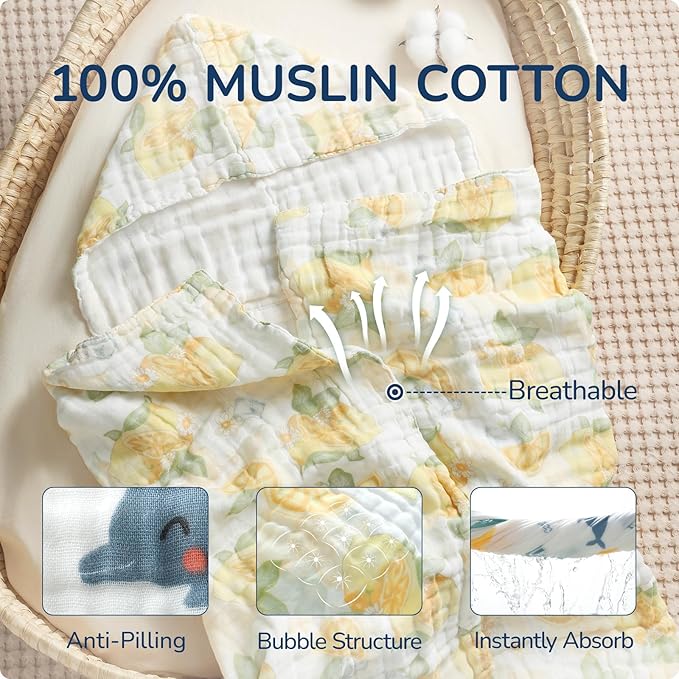 Toddler Hooded Bath Towels,100% Cotton Muslin Baby Towels for Boys Girls,Ultra Soft & Absorbent Quick Dry Kids Towel for Beach,Pool,Bathroom,Large 43x43 Inch