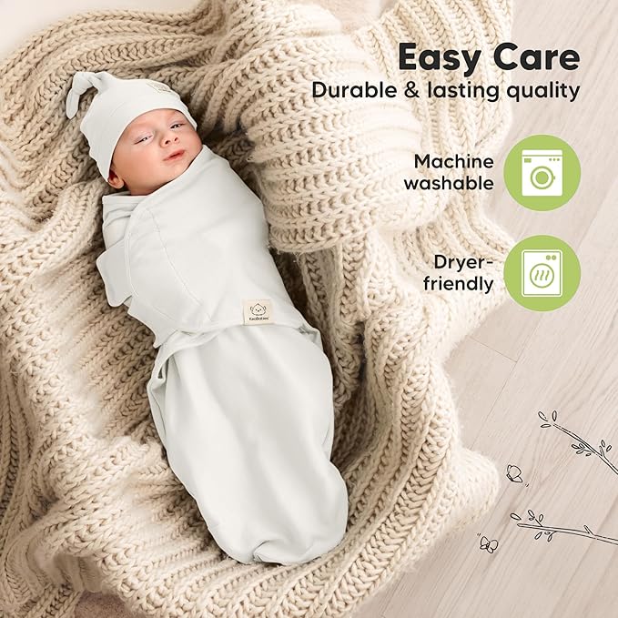 KeaBabies 3-Pack Swaddles for Newborns, Girls, Boys with Hats - Organic Soft Baby Sleep Sacks, Breathable Baby Swaddle 3-6 Months Beanies Set, Premie Infant Sleep Sack 0-3 Months (Soft White)