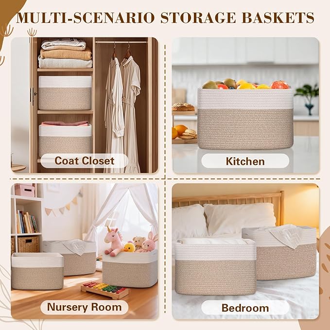 Woven Storage Baskets, Baskets for Organizing, 3 Pack Woven Basket for Storage, Storage Baskets for Shelf, Towel, Toy, Book, Closet, Baby 15"×10"×9"