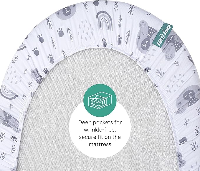 Bassinet Sheets for Mika Micky, Evolur, Larex, Taylengrow Baby, Newton Baby Bedside Sleeper by TansyPanda, 3PC, 33x20, Ultra Soft, Breathable, Snug Fit, Unisex Boys, Girls, Gray (Woodland Rainbow)
