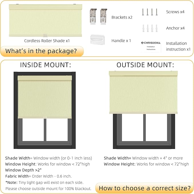 ChrisDowa Cordless Blackout Roller Shades for Windows, Striped Free-Stop Window Blinds with Privacy, Thermal Insulated Window Shades for Home, Office and Door. Beige, 41" W x 72" H