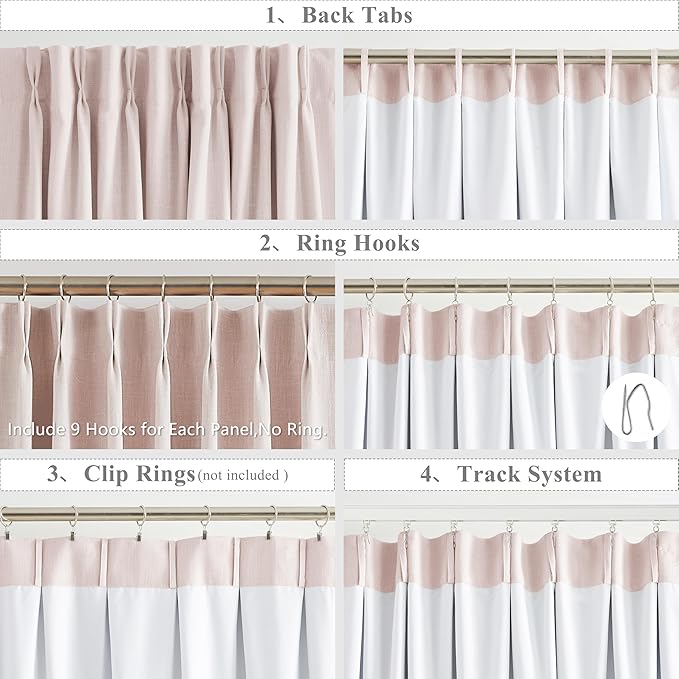 WEST LAKE 108 Inches Long Pink Bailey Pinch Pleated Blackout Curtains for Girls Room,Modern Textured Panels with Liners,Farmhouse Window Treatment for Bedroom,Living Room,40" Wx108 Lx2