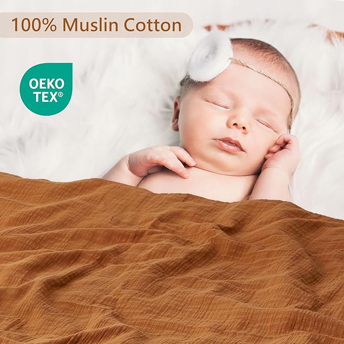 3-Pack 100% Cotton Muslin Swaddle Blankets, Large 47 x 47 Inches — Breathable Soft Receiving Blankets for Newborns, Swaddling Wraps, Registry Gift (Earth Tone Neutrals)