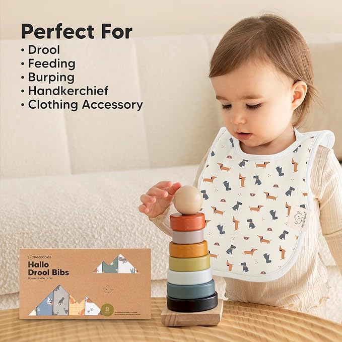 8-Pack Baby Bibs for Boys, Girls - Pullover Bibs for Drooling Teething Baby Girl & Boy Toddler, Newborn, Soft & Absorbent, Cute Colors, Large Torso Coverage Keep Infant Clean & Dry (Pets & Paws)