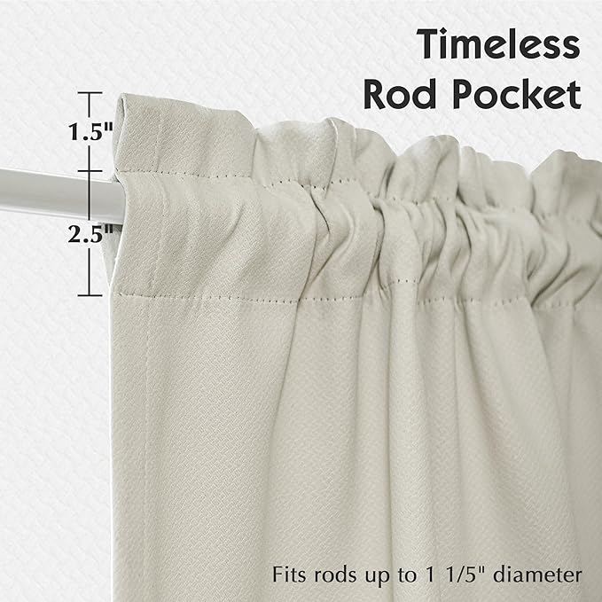 FMFUNCTEX 100% Blackout Valance Curtains for Bedroom, Cream Textured Kitchen Window Curtains 18 Inch Length Thermal Insulated Curtains for Living Room, Rod Pocket Drapes Room Darkening 1 Panel