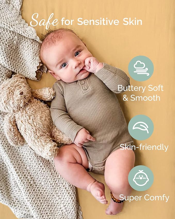 Bassinet Fitted Sheets Compatible with Mika Micky Bedside Sleeper Bassinet Mattress Pad - Buttery Soft, Premium Stretchy Jersey Knit Sheets - Burnt Orange+Mustard Yellow+ Gray, 3 Pack
