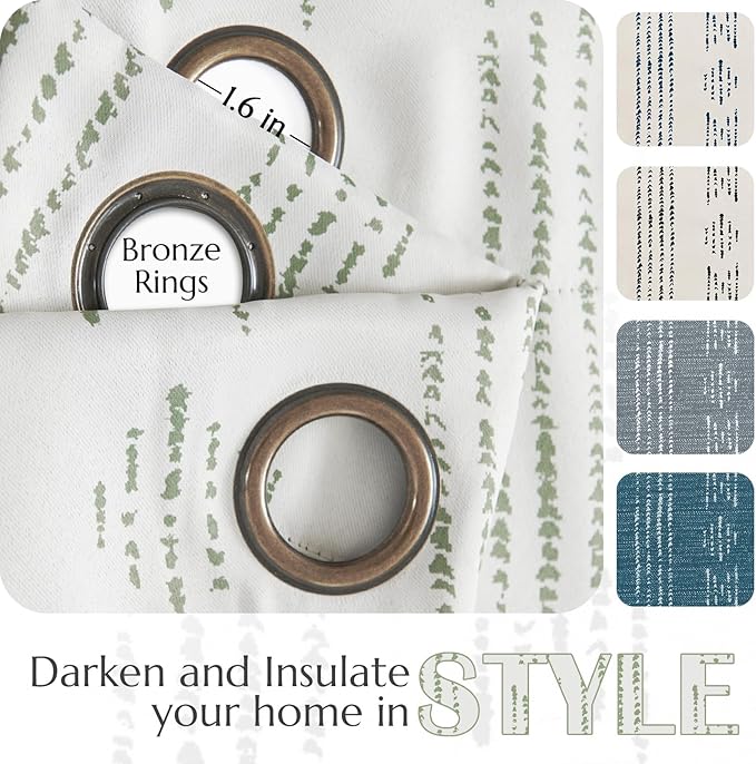 jinchan 95% Blackout Boho Curtains 96 Inch Length for Bedroom Living Room Sage Green on Beige Geometric Printed Grommet Top Room Darkening Thermal Insulated Window Drapes 2 Panels