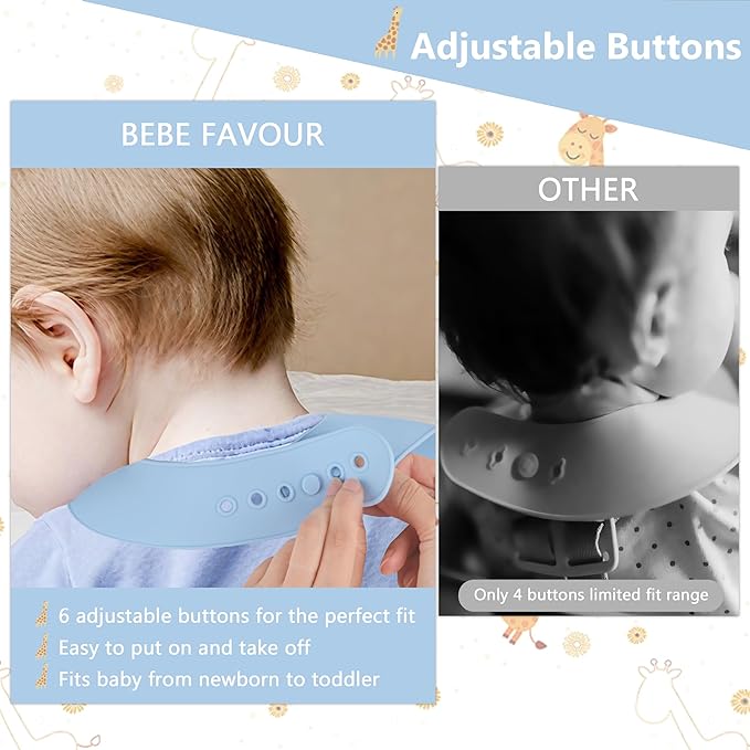 BEBE FAVOUR 2 Pack Silicone Baby Bibs Adjustable Fit Waterproof Bib With Leak Proof Food Pouch Catcher for Eating Boys Girls