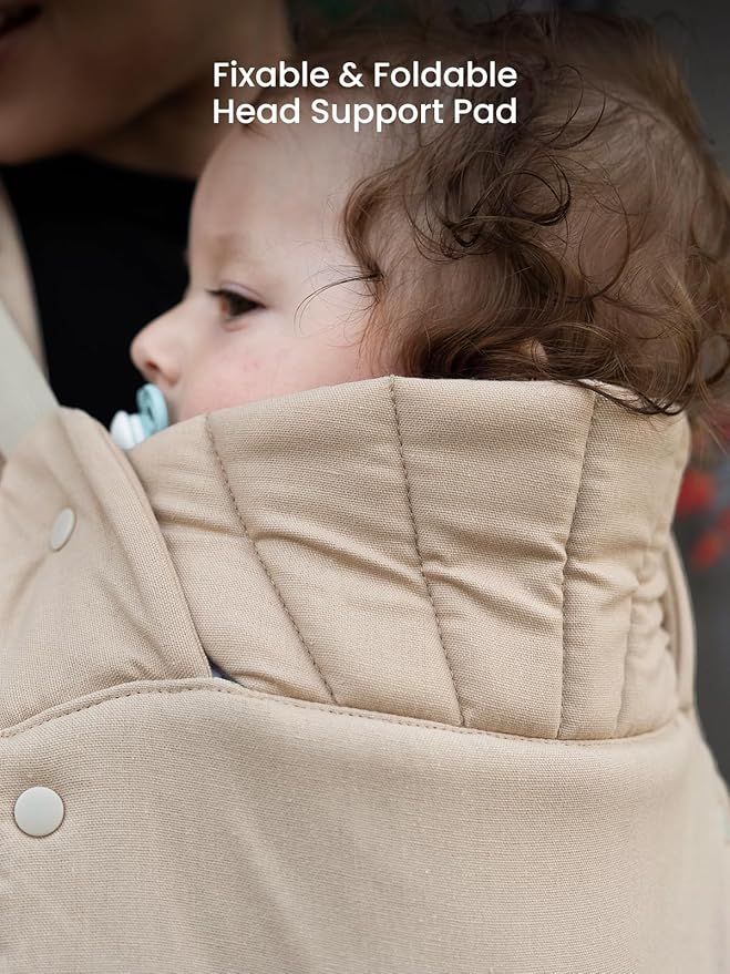 GROWNSY Baby Carrier, One-Click Release Clasp for Easy to Wear, Cozy Wraps Carrier Newborn to Toddler with Head Support(7-44lbs), Ergonomic & Lightweight for Infant to Toddler, Khaki