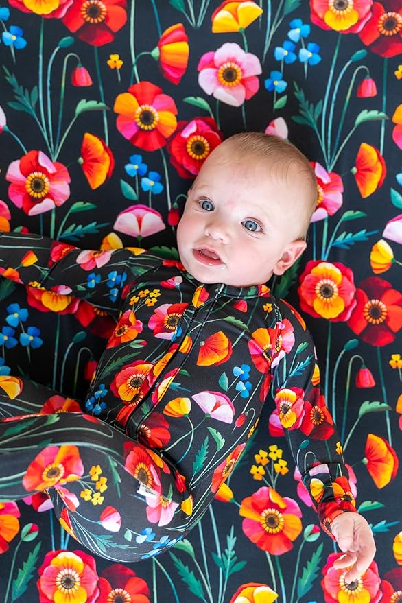 Jade&Kai 2-Pack Fitted Crib Sheets | Gently Made for Sensitive Skin | Premium Soft and Stretchy Viscose | Designed by Mamas (Pretty Poppies & Naptime N' Noodles)