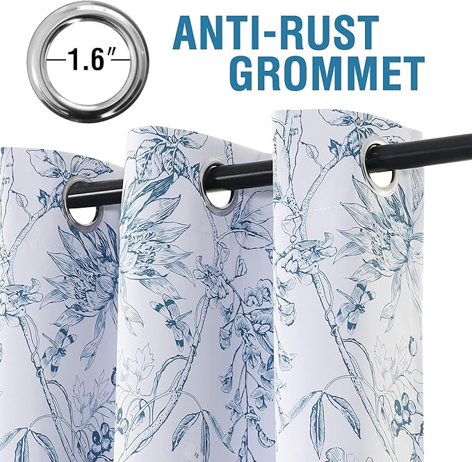 H.VERSAILTEX 100% Blackout Curtains for Bedroom Camellia Floral Blackout Curtains 96 Inches Long Light Blocking Window Treatment Curtains with Black Liner Grommet Thermal Drapes, 2 Panels, Stone Blue