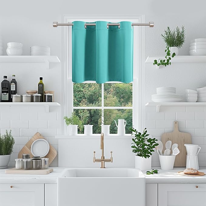 ChrisDowa Blackout Curtains 36 Inches Long for Living Room, Grommet Thermal Insulated Room Darkening Curtains for Bedroom (1 Panel Set, Teal, 42W x 36L)