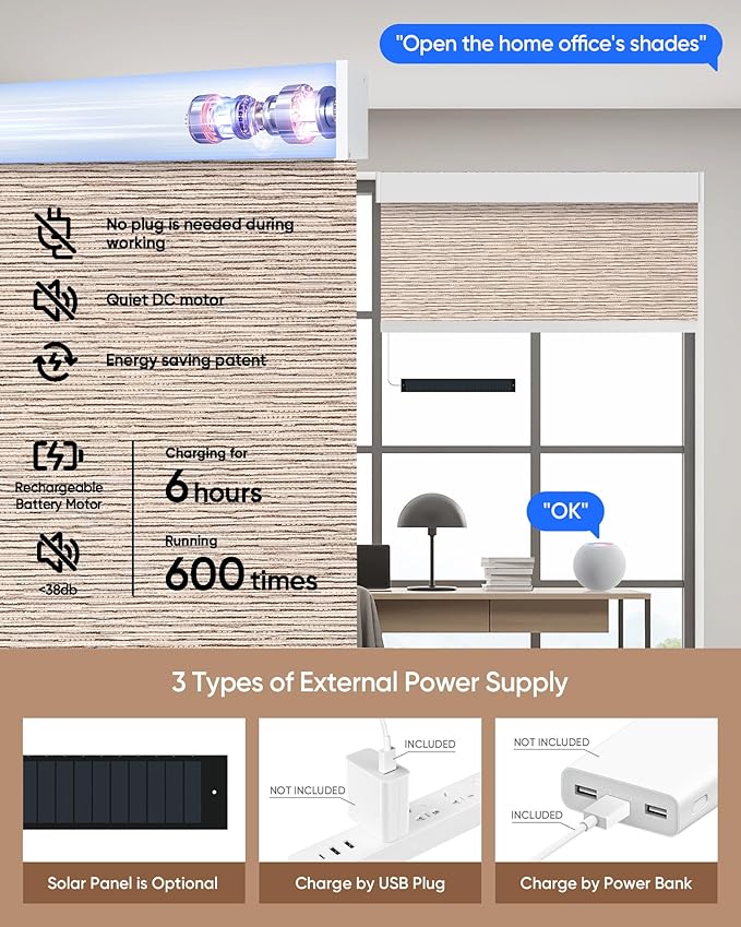 Kincmo Motorized Blinds with Remote,100% Blackout Motorized Roller Shades Work with Apple Homekit,Alexa,Google, Custom Electric Blinds with App,Voice Control (Aqua Waves Sandy)