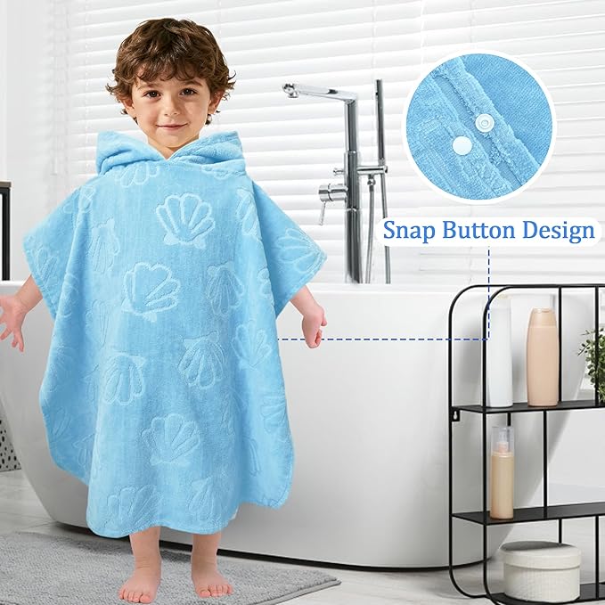 Toddler Beach Towels with Hood, Oversized (2-4Years,22"X22") Made from 100% Soft Cotton,Absorbent Hooded Poncho Towel for Baby Boy,Perfect for Pool | Swimming | Bath | Beach,Jacquard Gray Shell