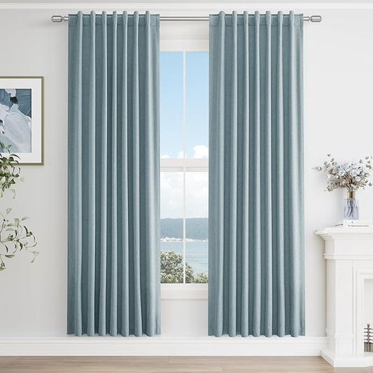Guken Blue 100% Blackout Curtains 78 Inch Length 2 Panels Set for Living Room Bedroom Back Tab Thermal Insulated Black Out Linen Drapes Room Darkening Window Curtains 78 Inches Long Dusty Blue