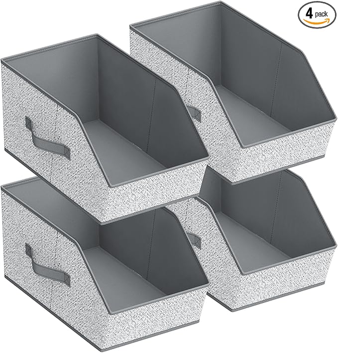 Large Closet Storage Cubes - Closet Storage Bins with Dual Handles for Clothes, Towels, Toys, Shelf Organizer Bins for Bedroom, Nursery, Shelves, Small Spaces, Ant Light Gray, 4 Pack