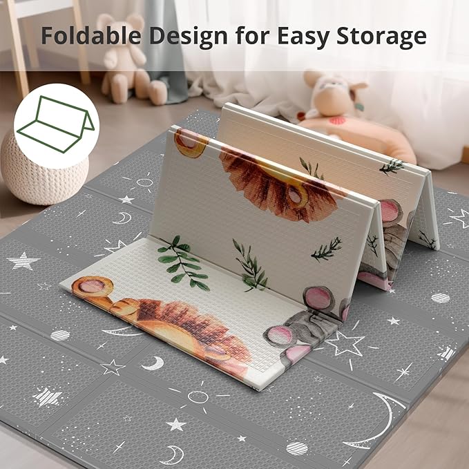 71x59 Foldable Foam Baby Play Mat for Floor, Babies Activity Tummy Time Playmat, Kids Non Toxic Foam Thick Play Mat for Baby, Toddlers, Waterproof & Anti-Slip Crawling Mats, Lion,71x59x0.4