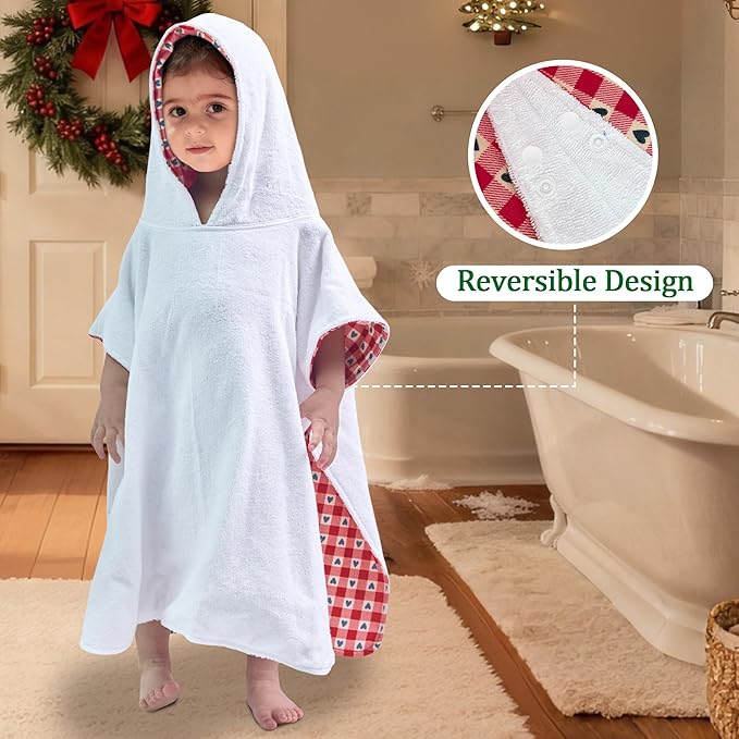 VOOVA & MOVAS Double-Layered Baby Hooded Bath Towel Poncho (2-4 Years, 20x21 Inches) | Ultra Soft & Absorbent Cotton | Thick Toddler Towel for Swimming, Beach, Shower & Winter,Heart