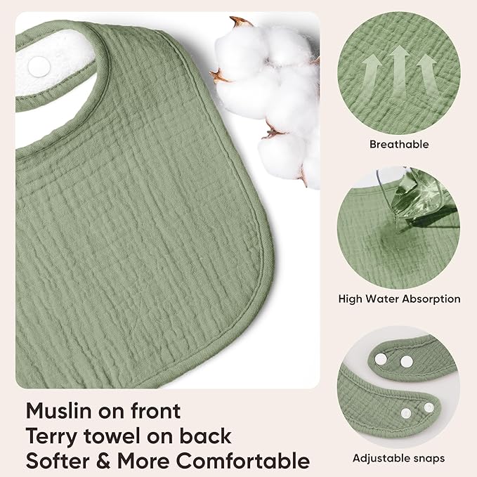 Bearmoss Baby Muslin Drooling Bibs 100% Cotton Square Adjustable Bibs Gift for Baby Girls Boys Teething Drool 8 Pack