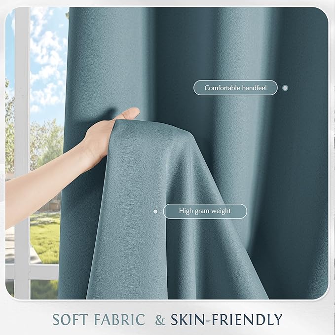 Beauoop Dusty Blue 100% Blackout Curtains 63 Inch Long 2 Panels for Bedroom Living Room Solid Room Darkening Thermal Insulated Soundproof Energy Saving Grommet Top Window Treatment Drapes,52x63 2 Set