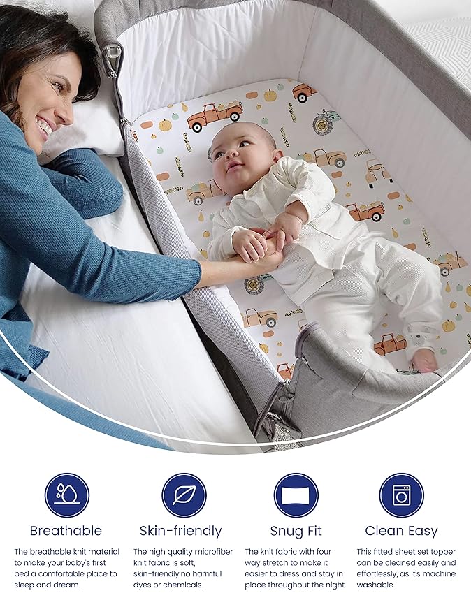 TotAha Premium Stretchy Bassinet Cradle Sheets (2-Pack) -Hypoallergenic, Silky Comfort, Buttery Soft, Calming Effect, All-Season Jersey-Knit Sheets, 32 X 16 X 3'' Halloween Pumpkin