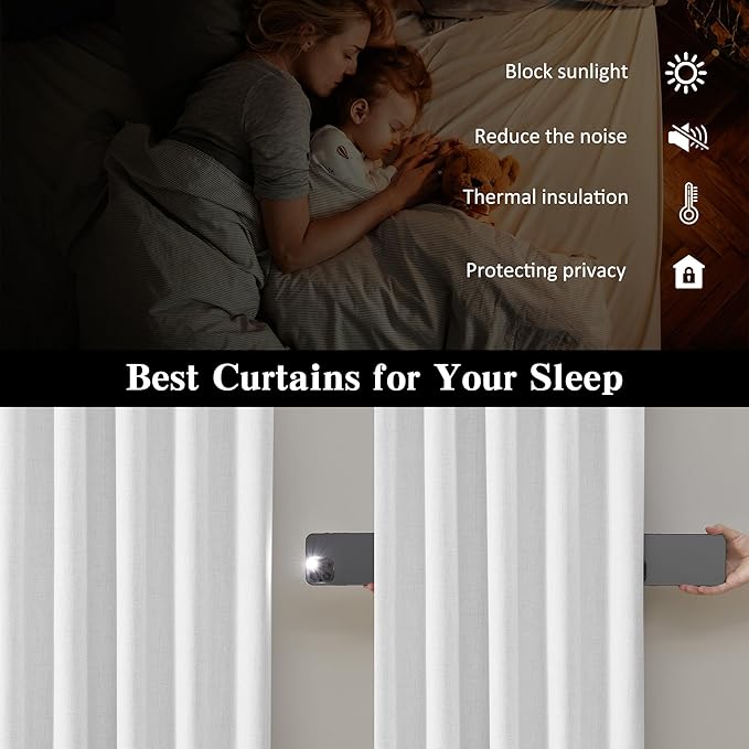 Snow White Blackout Curtains Back Tab 2 Panels 50 x 96 Inches Long 2 Panels Set for Living Room Bedroom Dining Room Playroom