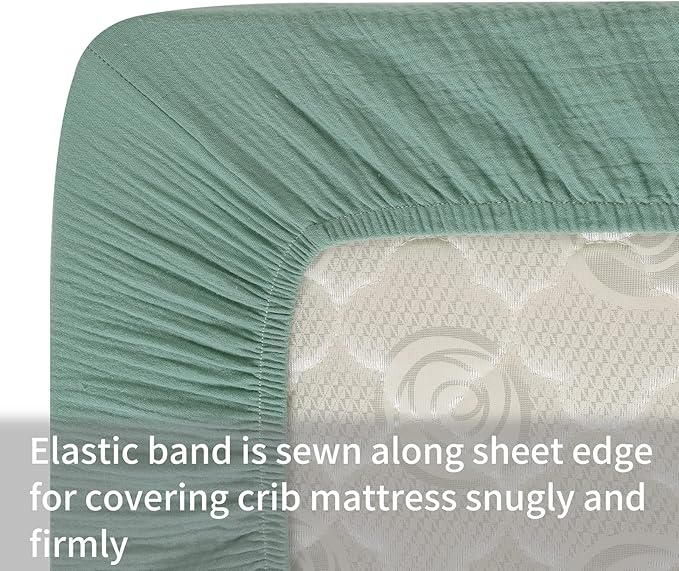 Onacosht Muslin Crib Sheets for Boys Girls, Soft Breathable 100% Cotton Baby Fitted Sheet 52" x 28" for Standard Toddler Crib Mattress, 2 Pack, Grey and Green
