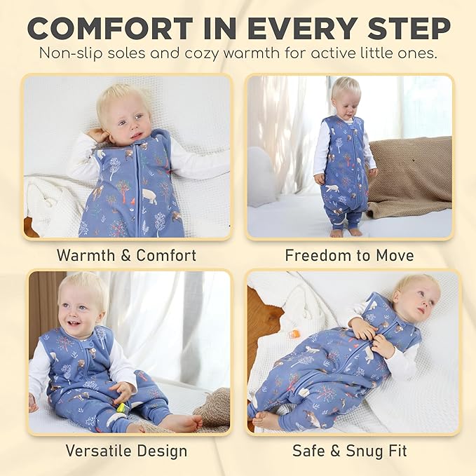 Mama Cheetah Toddler Sleep Sack with Feet, 6-18 Month, 2.5 TOG Organic Cotton Baby Sleeping Bag with Legs, Baby Wearable Blankets for Walkers w/ 2-Way Zipper, Baby Sleep Sack for Girls & Boys, Small