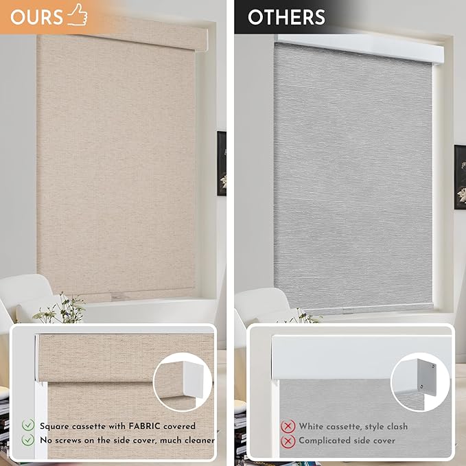 Persilux Blackout Roller Shades for Window Blinds,Cordless,Linen Fabric,Thermal Insulated Fabric UV Protection Shades for Home,Office,Bedroom,Door,Blackout-Beige,38" W X 72" H