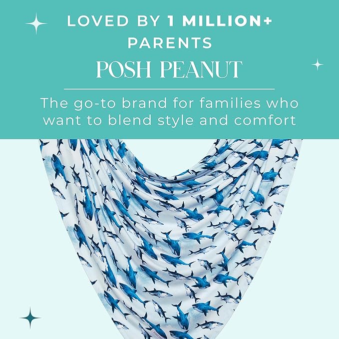 Posh Peanut Baby Swaddle Blanket & Beanie - Matching Newborn Swaddle Set, Doubles As Receiving Blanket or Nursing Cover (Sharks)