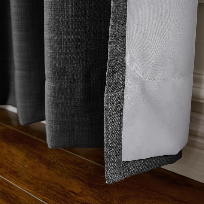 ChadMade 120W x 96L Inch Black Linen Polyester Curtain Drapes with Blackout Lining, Room Darkening Antique Bronze Grommet Curtain for Sliding Glass Door Patio Door Living Room (1 Panel)