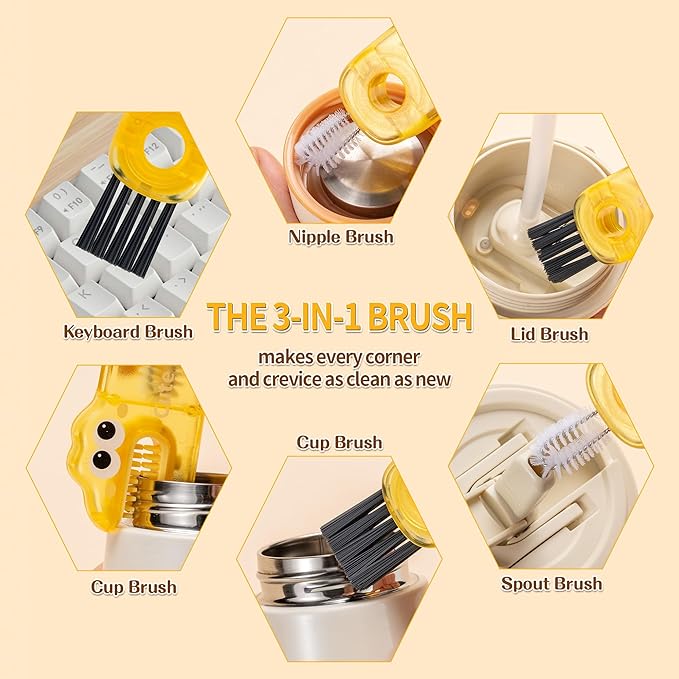 Peitushengjin Bottle Brush Cleaning Set Includes 4 Straw Cleaning Brushes, 2 3-in-1 Multi-Function Portable Travel Cup Lid Crevice Brushes, Straw Brushes, and Household Kitchen Cleaning Tools