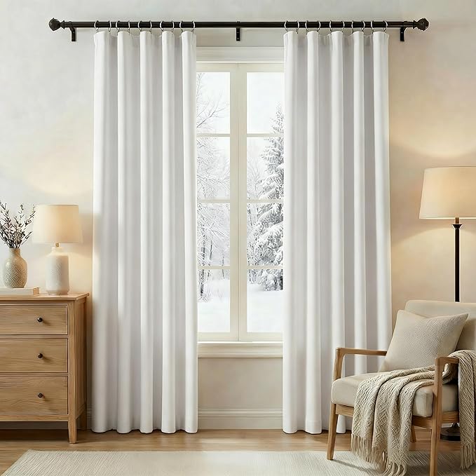YC WINRRARII 100% Blackout Curtain Liners Additional Parts for Blackout with 18 Rings White/Black 2 Panels Set Easy Install for Bedroom Livingroom Total Thermal Curtains for Insulated 50" W x 92" L