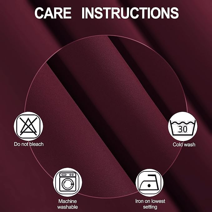 LEMOMO 100% Blackout Curtains 52 x 84 Inch/Burgundy Red Curtains 2 Panels with Black Lining Room Darkening Thermal Insulated Bedroom Curtains