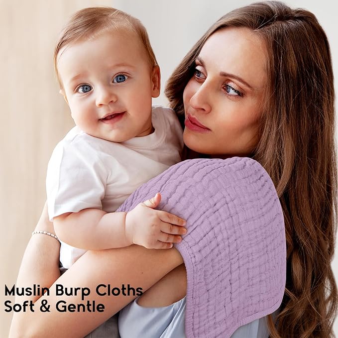 Unnivoll Muslin Burp Cloths for Baby 100% Cotton Burping Cloths for Boys Girls Large 20''X10'' Extra Soft and Absorbent 12 Pack - Gradient Purple