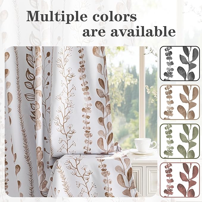 MEETSKY Blackout Curtains 72 Inches Long Leaves Patterned Farmhouse Thermal Insulated Privacy Protection Drapes with Rod Pocket Back Tab for Bedroom Living Room, 2 Panels, 50" Wide, Khaki