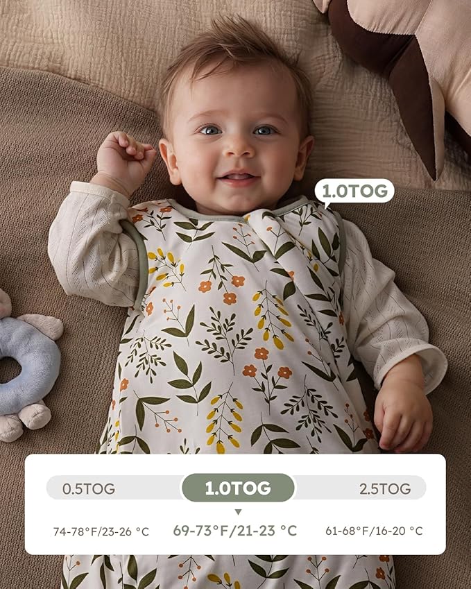 Yoofoss Rayon Made from Bamboo Baby Sleep Sack 0-6 Months 1.0 Tog Baby Wearable Blanket, Super Soft Infant Toddler Sleeping Sack 2-Way Zipper
