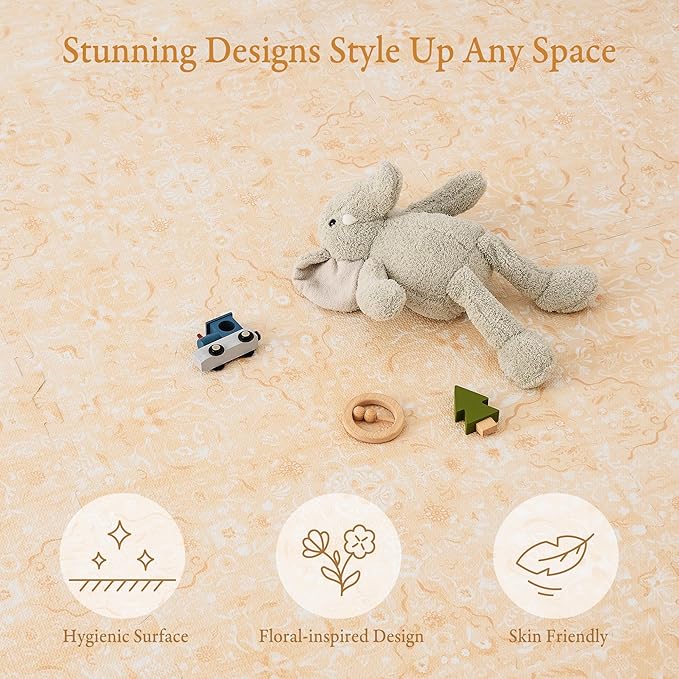 PopsyKosy Premium Baby Floor Play Mat - Thick & Cushioned 0.5 inch Playroom Foam Mat, Non-Toxic Odorless - 6 Tiles - Spacious 6x4 ft. - Stylish & Large, Waterproof for Kids & Toddlers - Light Apricot