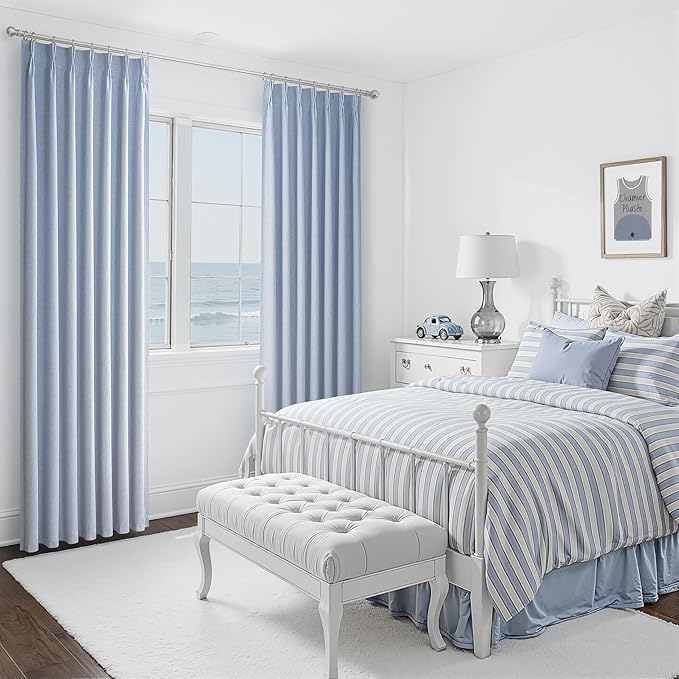 DustyBlue 90 Inch long Darkening Curtains for Kids/Boys Rooms/Bedroom 2 Panels Set, Floor to Ceiling Track Pinch Pleated Drapes Hooks Linen Thermal Coastal Curtain Window Burg Light Blue 40"Wx90"L