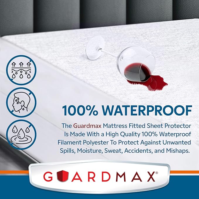 Guardmax Terry Cotton Twin Size Mattress Protector - Waterproof & Dust Mite Proof Mattress Cover with Stretchable Pockets - Soft, Comfortable, & Noiseless Waterproof Fitted Sheet.(39 x 75 x 13)