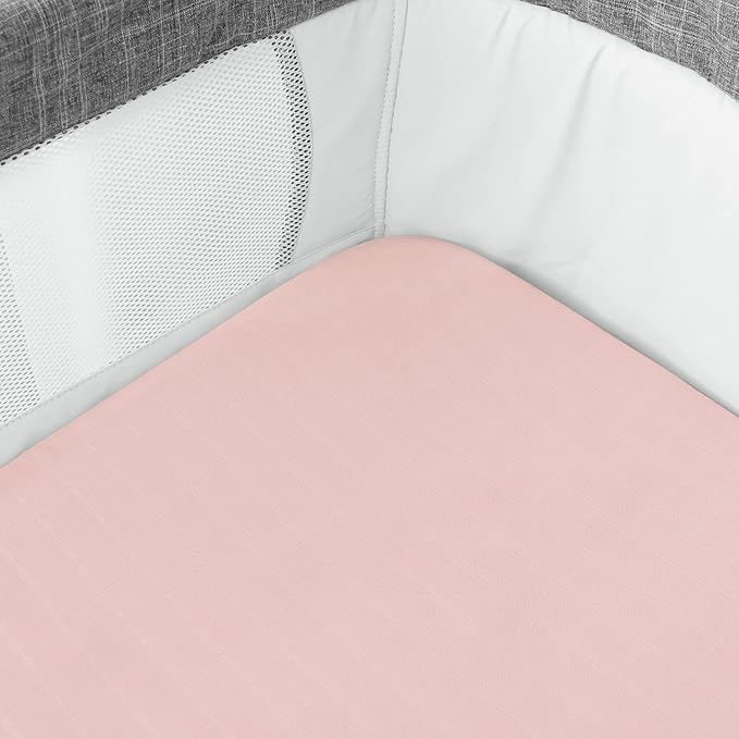 Muslin Bassinet Sheets for Boys and Girls 2 Pack, Ultra Soft Muslin Fitted Baby Bassinet Sheet for Standard Bassinet Mattress or Cradle (16''×32''/17"x32"/20''x33''), Grey & Pink