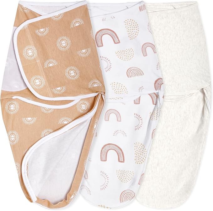 aden + anais Essentials Easy Swaddle Wrap Quick Change with Bottom Zipper, Snug Cotton Knit Baby Wrap Swaddle Blanket for Newborns, TOG 1.0, 3-Pack, Keep Rising, 0-3 Months, Small/Medium