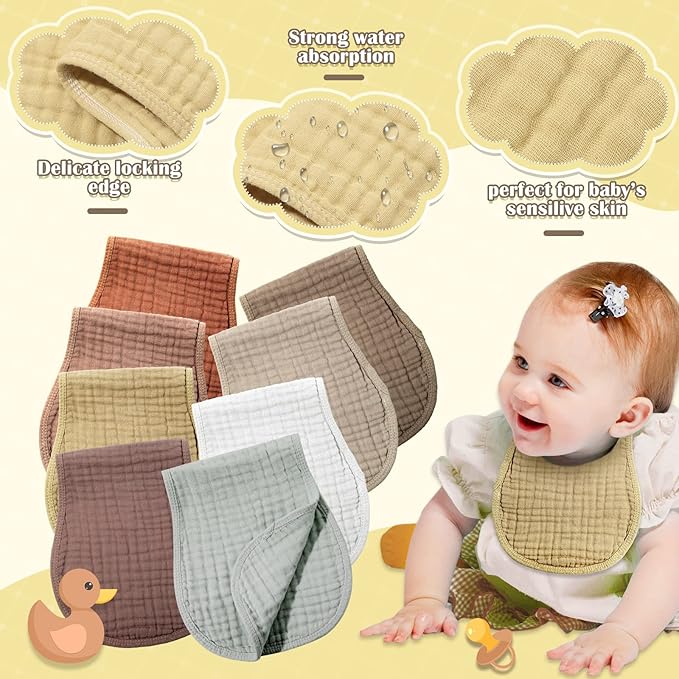 Frienda 8 Pack Muslin Burp Cloths for Baby Large 20 x 10 Inch Cotton Unisex Burp Rags for Spit up Drool Absorbent Soft Wash Cloths Diapers for Newborn Girl Boy Essential Shower Gift
