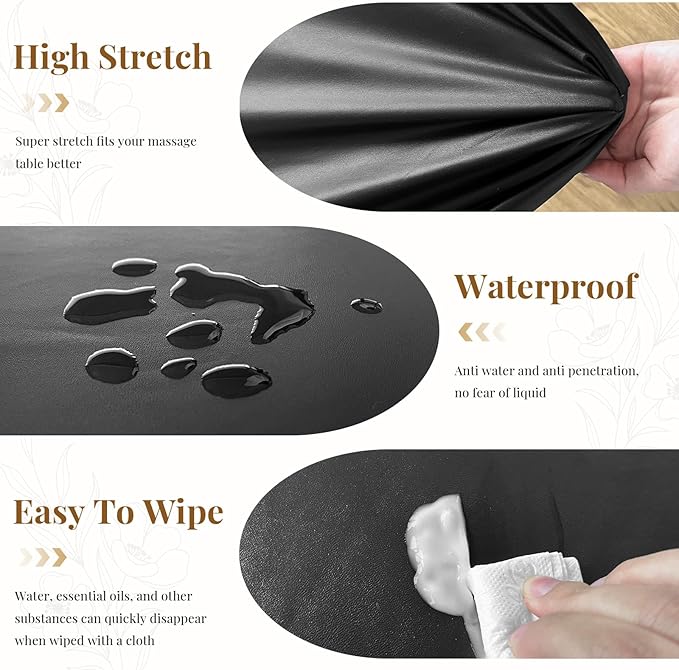 XIAROGEE Leather Massage Table Cover Wipeable Covers for Massage Table Waterproof Vinyl Replacement Bed Cover Protector for Lash/Spa (Black, 1)