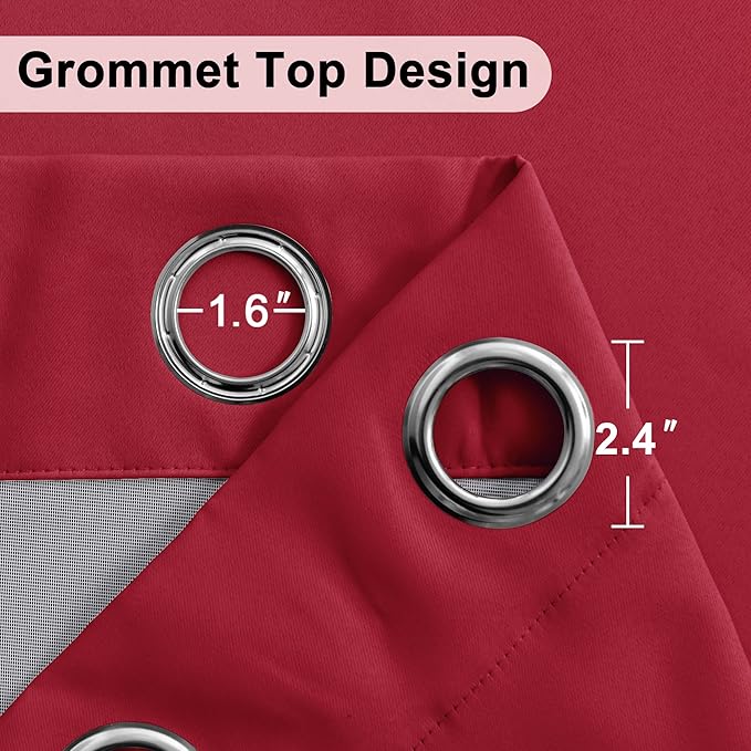 XWZO Total Blackout Curtains 72 Inches Long - Double Layer Full Room Darkening & Energy Efficiency Grommet Window Panels with Tiebacks, Christmas Red, W42 x L72, Set of 2