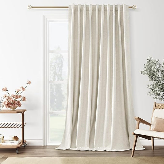 Guken Cream 100% Blackout Linen Curtains 70 Inch Wide by 108 Inch for Living Room Bedroom Back Tab Thermal Insulated Black Out 1 Drapes Room Darkening Window Curtains,1 Panel
