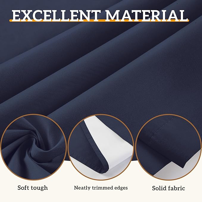 100% Blackout Curtains 54 Inch Length for Bedroom Living Room, Grommet Thermal Insulated Room Darkening Drapes, Light Blocking Window Treatment Decor, 2 Panels, 54x54, Navy Blue